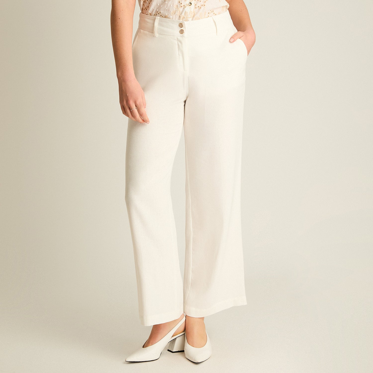 Pantalón Palazzo Crudo de Lino y Viscosa